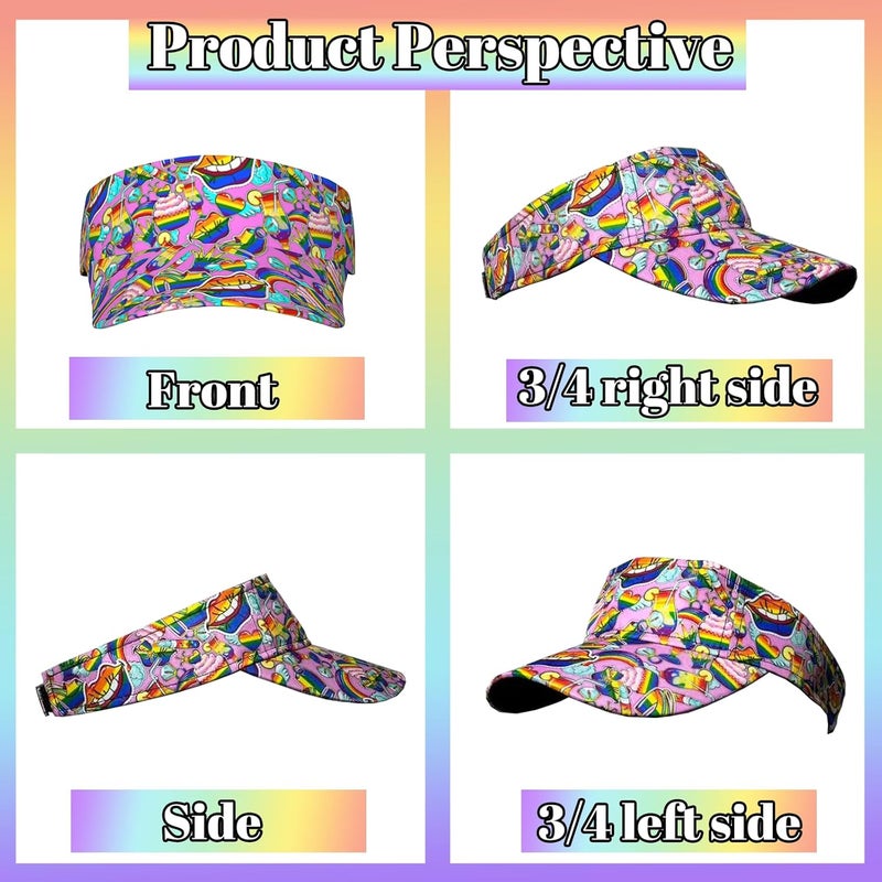 YYFD Rainbow Pride Sport Sun Visor Hat Adjustable LGBT Hats Summer Empty Cap Gay Visor Caps for Women Men - Image 4